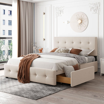 Upholstered Platform Bed With Classic Headboard And Drawers, No Box Spring Needed - The Sleep Loft - Online Mattress Showroom NYC