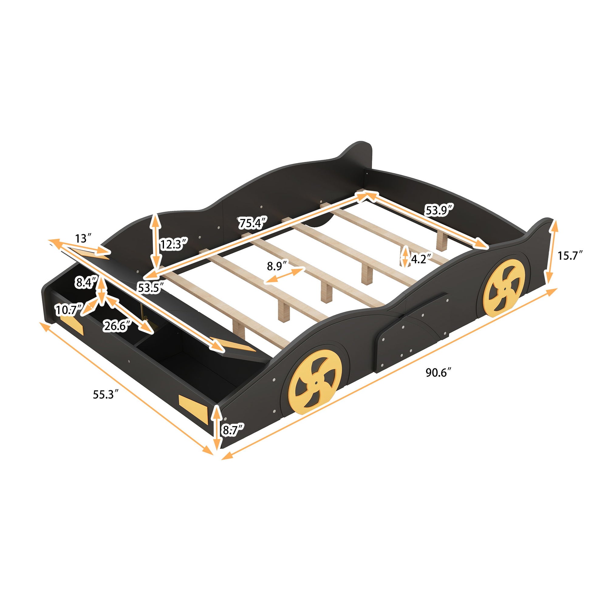 Race Car Shaped Platform Bed With Wheels And Storage - The Sleep Loft - Online Mattress Showroom NYC