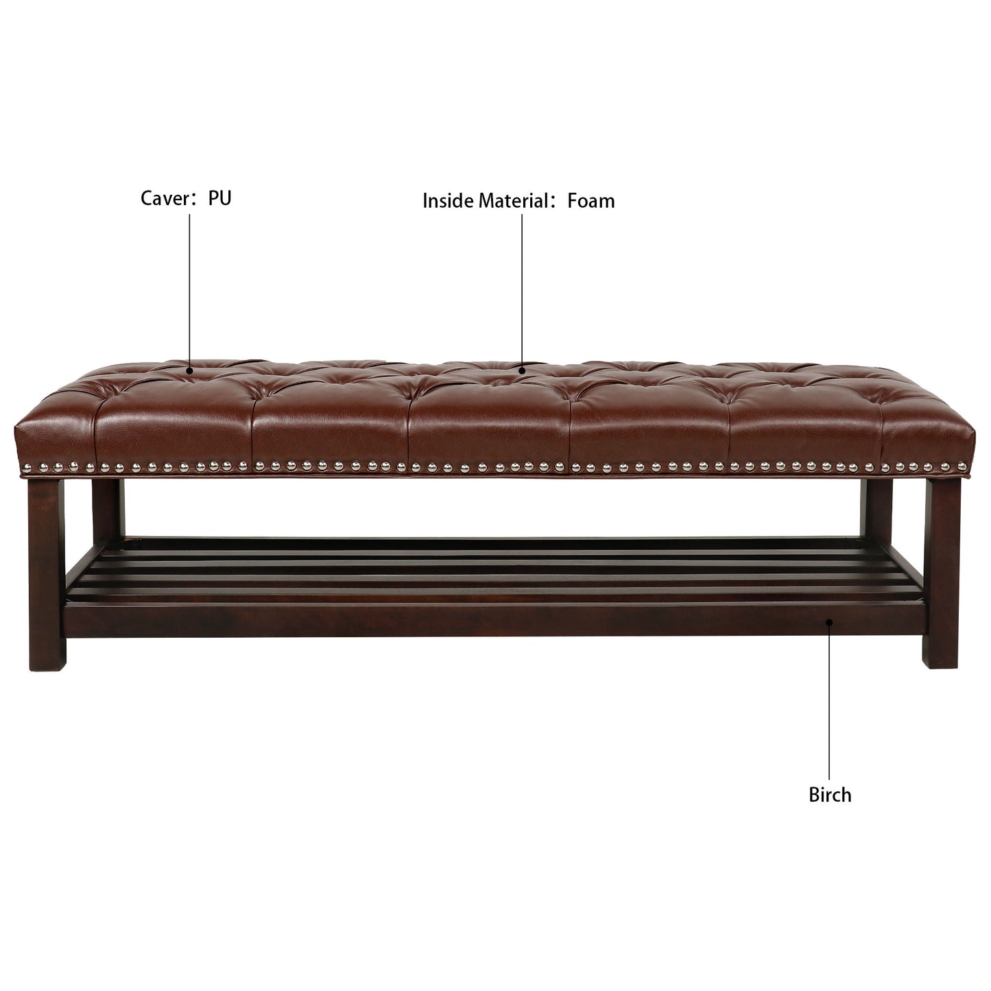 Bedroom End Of Bed Bench Tufted Upholstered End Of Bed Bench End Of Bed Entrance Shoe Bench With Nailhead Trim And Shelf Bedroom Upholstered Bench Living Room Shoe Rack Footstool - The Sleep Loft - Online Mattress Showroom NYC