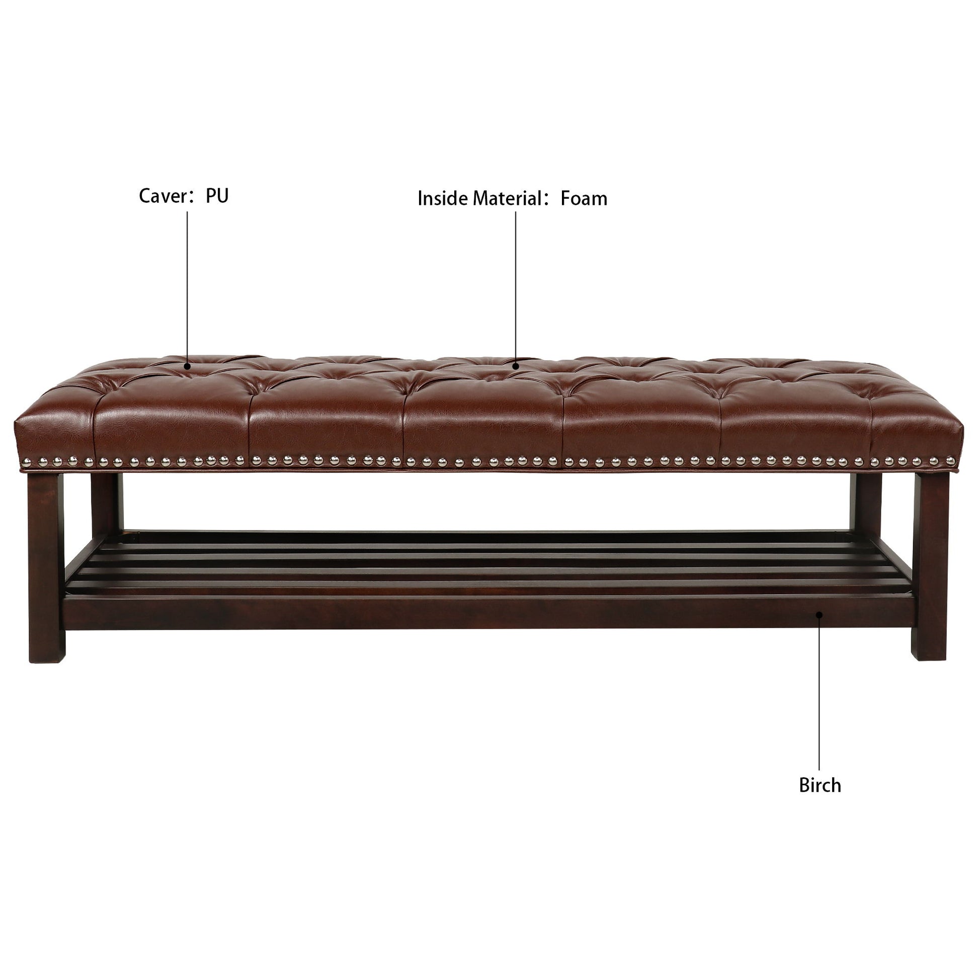 Bedroom End Of Bed Bench Tufted Upholstered End Of Bed Bench End Of Bed Entrance Shoe Bench With Nailhead Trim And Shelf Bedroom Upholstered Bench Living Room Shoe Rack Footstool - The Sleep Loft - Online Mattress Showroom NYC