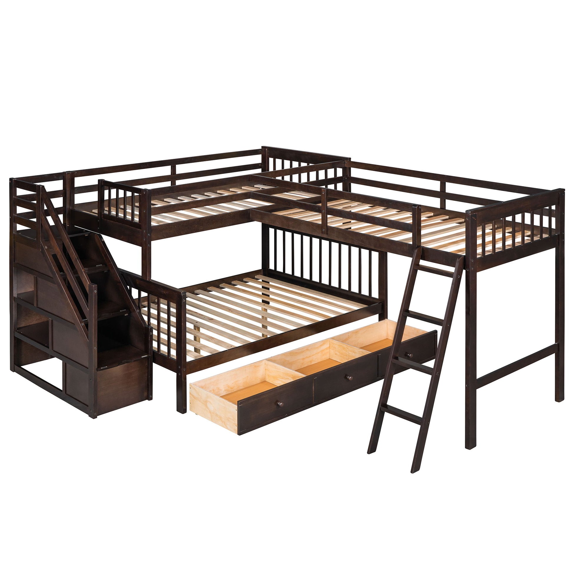 Solid L Shaped Bunk Bed With 3 Drawers, Ladder And Staircase - The Sleep Loft - Online Mattress Showroom NYC