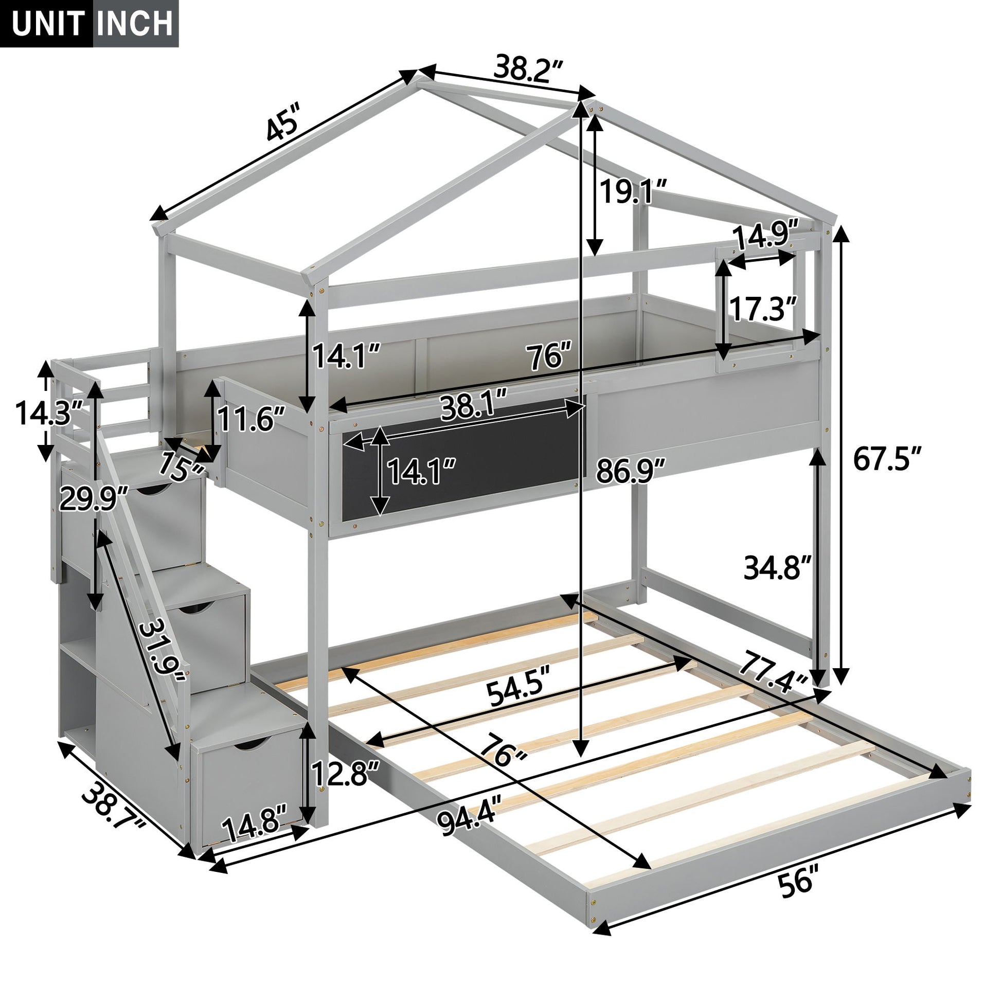 House Style Bunk Bed With Storage Staircase And board - The Sleep Loft - Online Mattress Showroom NYC