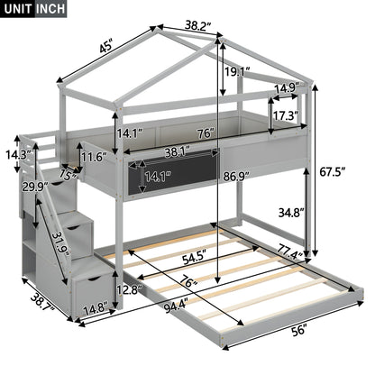House Style Bunk Bed With Storage Staircase And board - The Sleep Loft - Online Mattress Showroom NYC