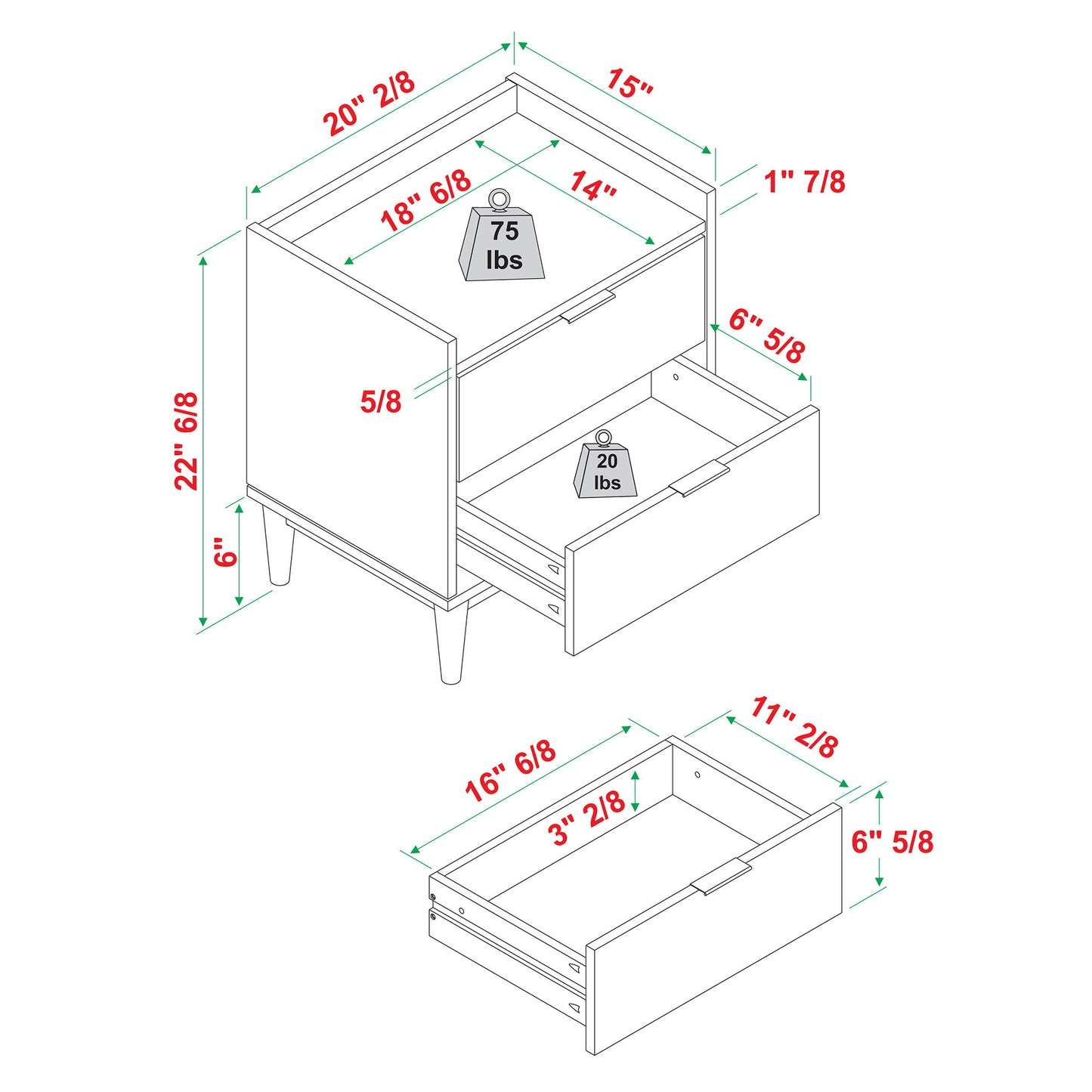 Modern 2 Drawer Nightstand - Natural Pine - The Sleep Loft - Online Mattress Showroom NYC