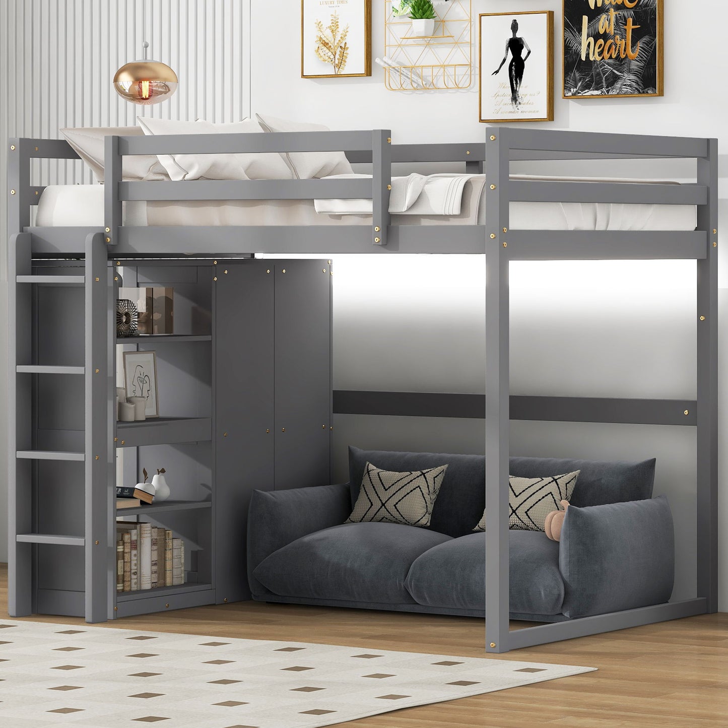 Loft Bed With Built In Wardrobe, Storage Shelves, And LED Light - The Sleep Loft - Online Mattress Showroom NYC