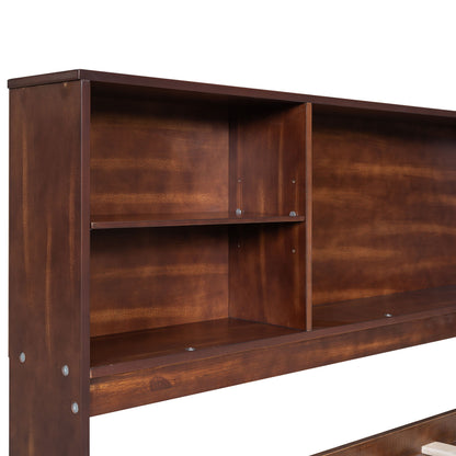 Full Size Captain Bed With Built In Storage Shelves, 4 Drawers And 2 Cabinets - Antique Brown - The Sleep Loft - Online Mattress Showroom NYC