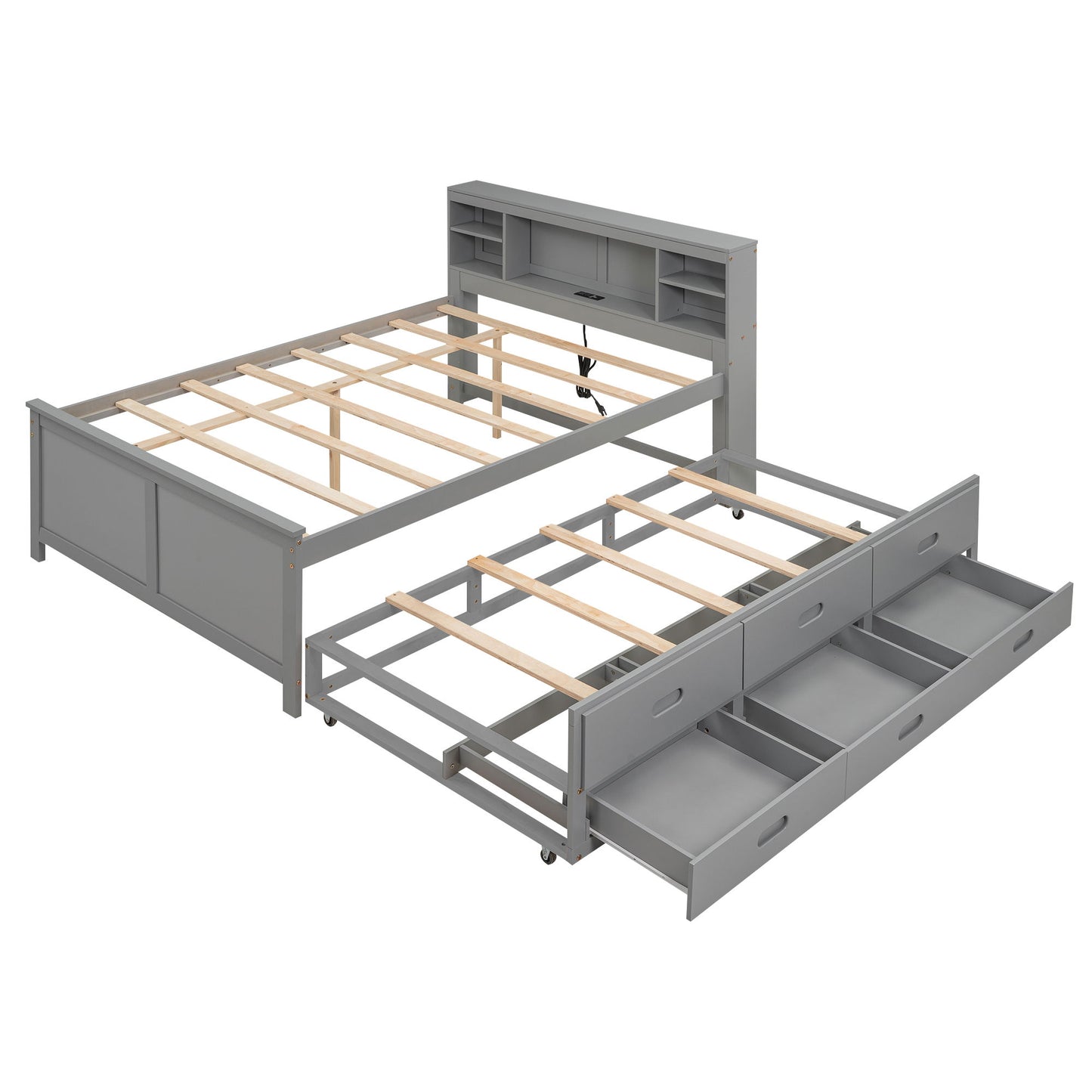 Platform Bed With Storage Headboard, USB, Trundle And 3 Drawers - The Sleep Loft - Online Mattress Showroom NYC