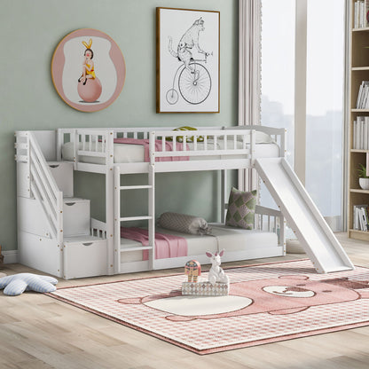 Twin Over Twin Stairway Bunk Bed With Two Drawers And Slide - The Sleep Loft - Online Mattress Showroom NYC