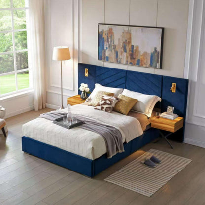 Upholstered Bed Frame With Vertical Channel Tufted Wingback Headboard - The Sleep Loft - Online Mattress Showroom NYC