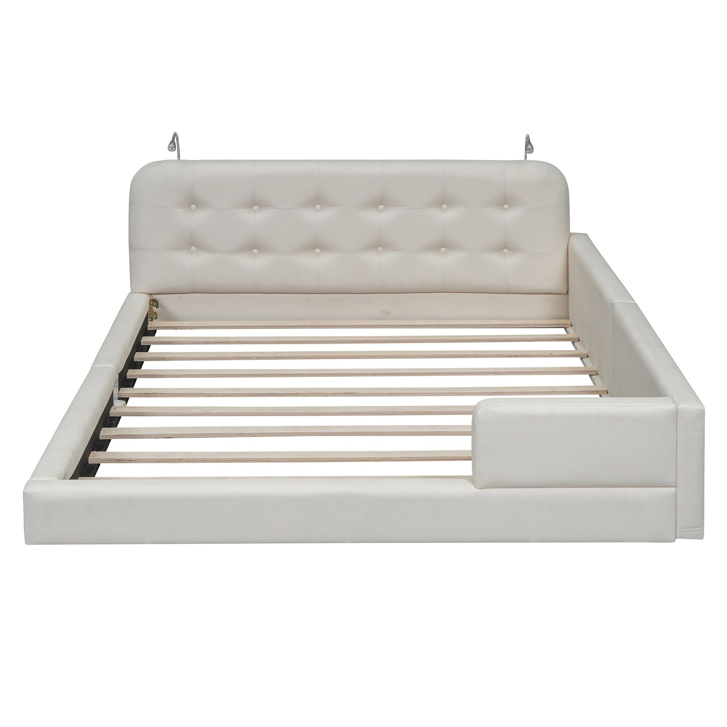 Queen Size Upholstered Platform Bed With 2 Reading Lights - White - The Sleep Loft - Online Mattress Showroom NYC