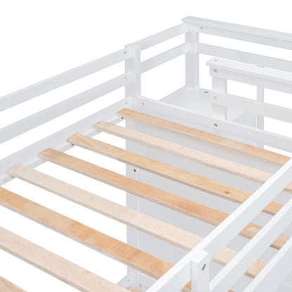 Twin Over Twin Bunk Bed With Trundle And Staircase - White - The Sleep Loft - Online Mattress Showroom NYC