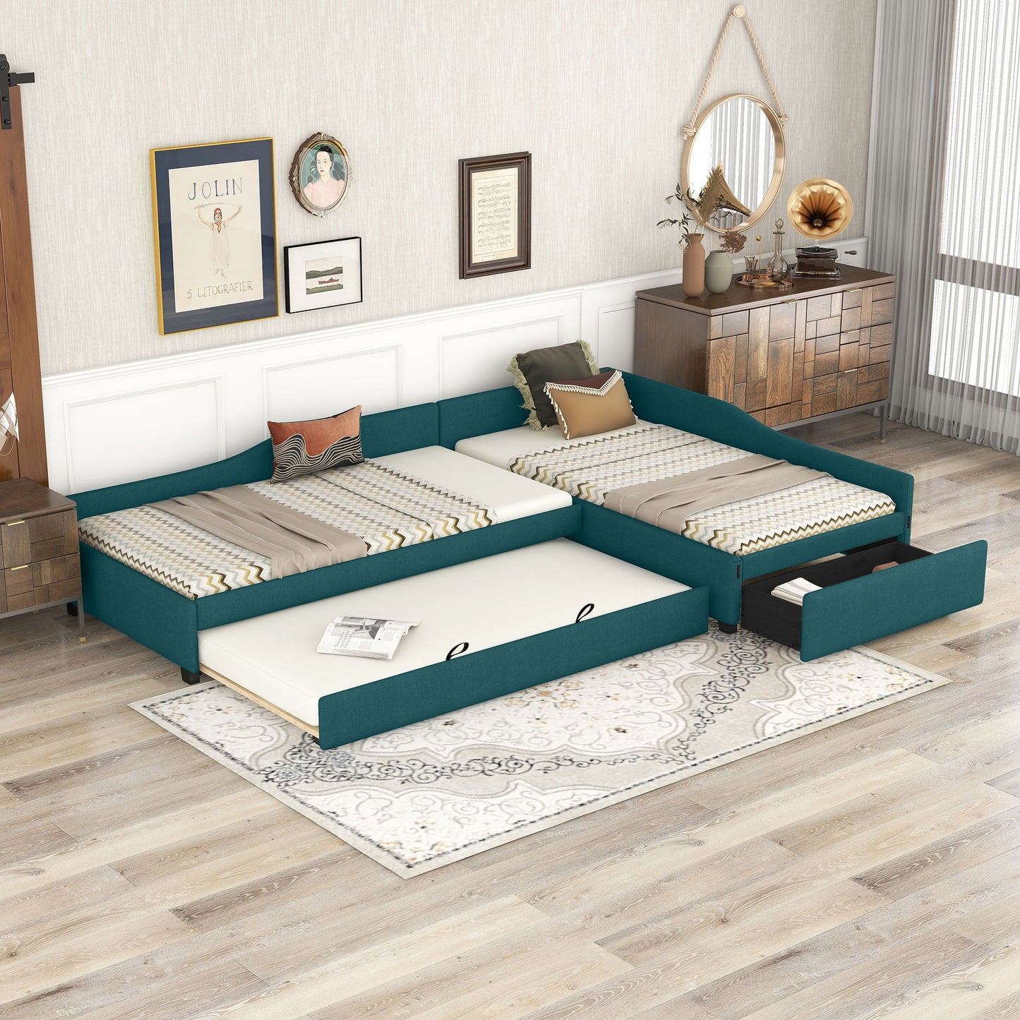 Upholstered Double Daybed With Trundle And Drawer - The Sleep Loft - Online Mattress Showroom NYC