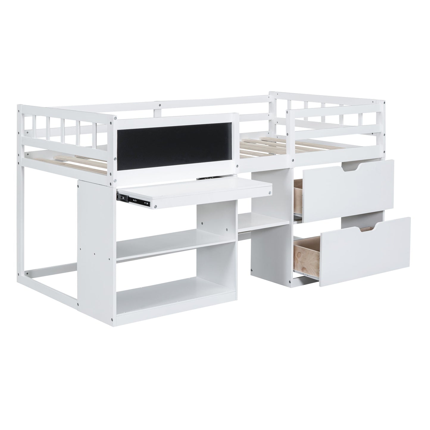 Low Loft Bed With Rolling Desk, Shelf And Drawers - The Sleep Loft - Online Mattress Showroom NYC