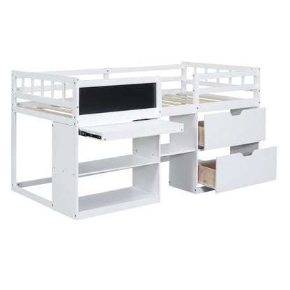 Low Loft Bed With Rolling Desk, Shelf And Drawers - The Sleep Loft - Online Mattress Showroom NYC