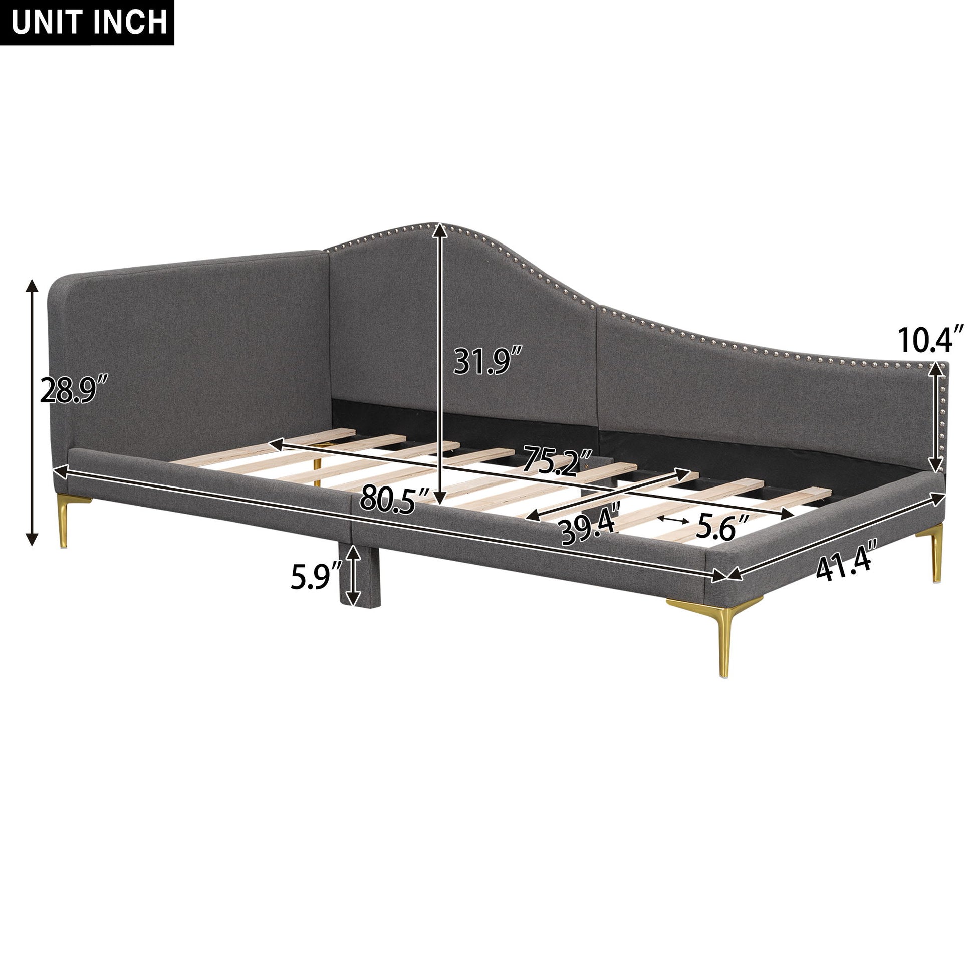 Upholstered Daybed With Headboard And Armrest, Support Legs - The Sleep Loft - Online Mattress Showroom NYC