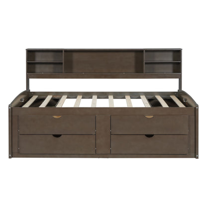 Daybed With 2 Bedside Cabinets, Upper Shelves And 4 Drawers - The Sleep Loft - Online Mattress Showroom NYC