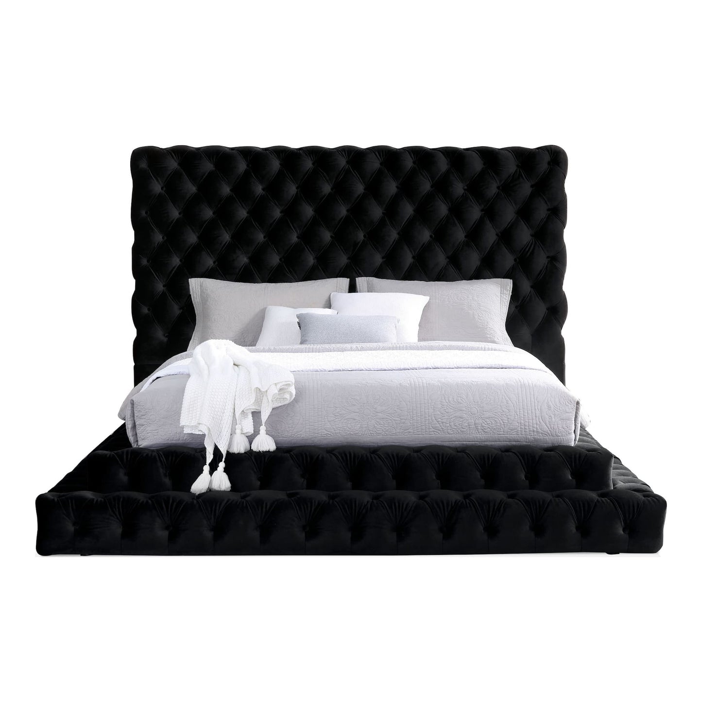 Tufted Oversized Headboard Platform Bed With Fully Upholstered Frame