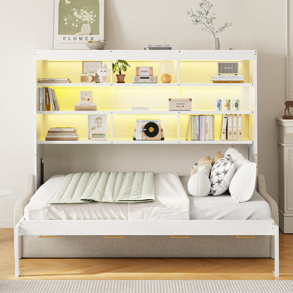 Murphy Cabinet Bed With Folding Sofa, Built In Storage Shelves And LED Light - The Sleep Loft - Online Mattress Showroom NYC