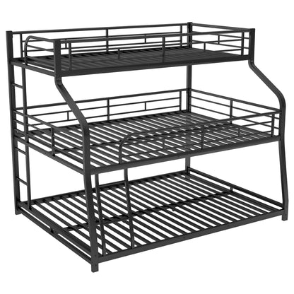 Twin Long / Full Long / Queen Triple Bunk Bed With Long And Short Ladder And Full-Length Guardrails - Black - The Sleep Loft - Online Mattress Showroom NYC