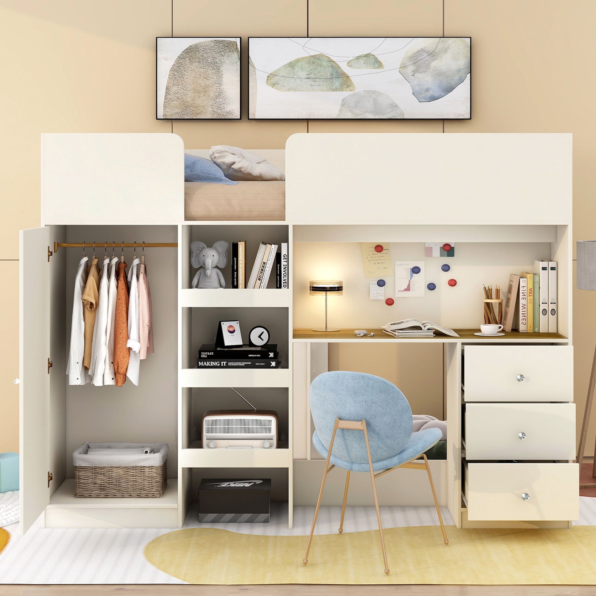 Loft Bed With Built In Wardrobe, Desk, Shelves, And Drawers - The Sleep Loft - Online Mattress Showroom NYC