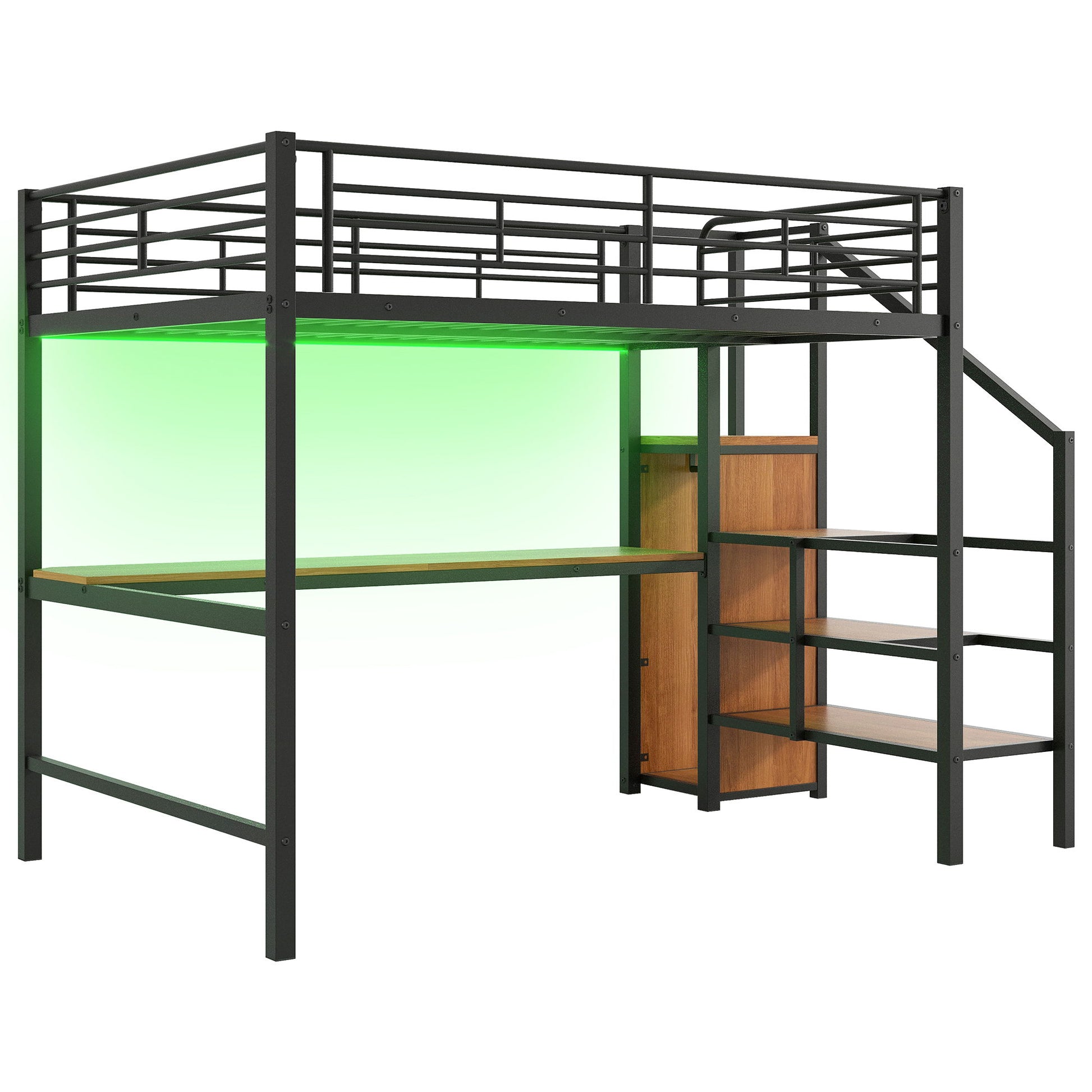 Loft Bed With Desk, Storage Staircase, Small Wardrobe And LED Light - The Sleep Loft - Online Mattress Showroom NYC