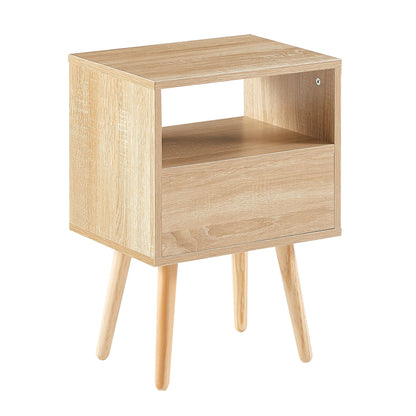 15.75" Rattan End Table With Drawer And Solid Wood Legs, Modern Nightstand, Side Table For Living Room, Bedroom - The Sleep Loft - Online Mattress Showroom NYC