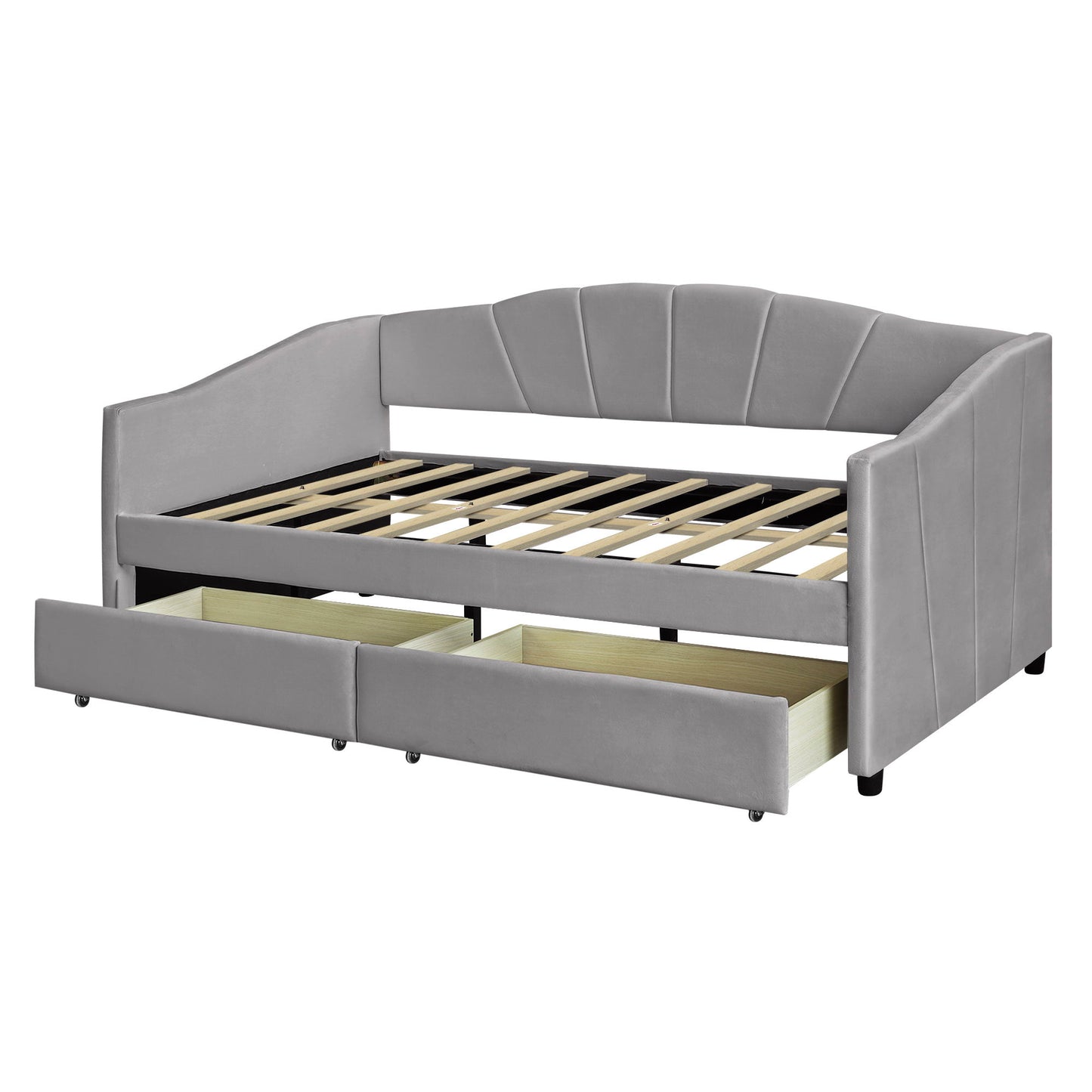 Upholstered Daybed With Two Drawers And Wood Slat - The Sleep Loft - Online Mattress Showroom NYC