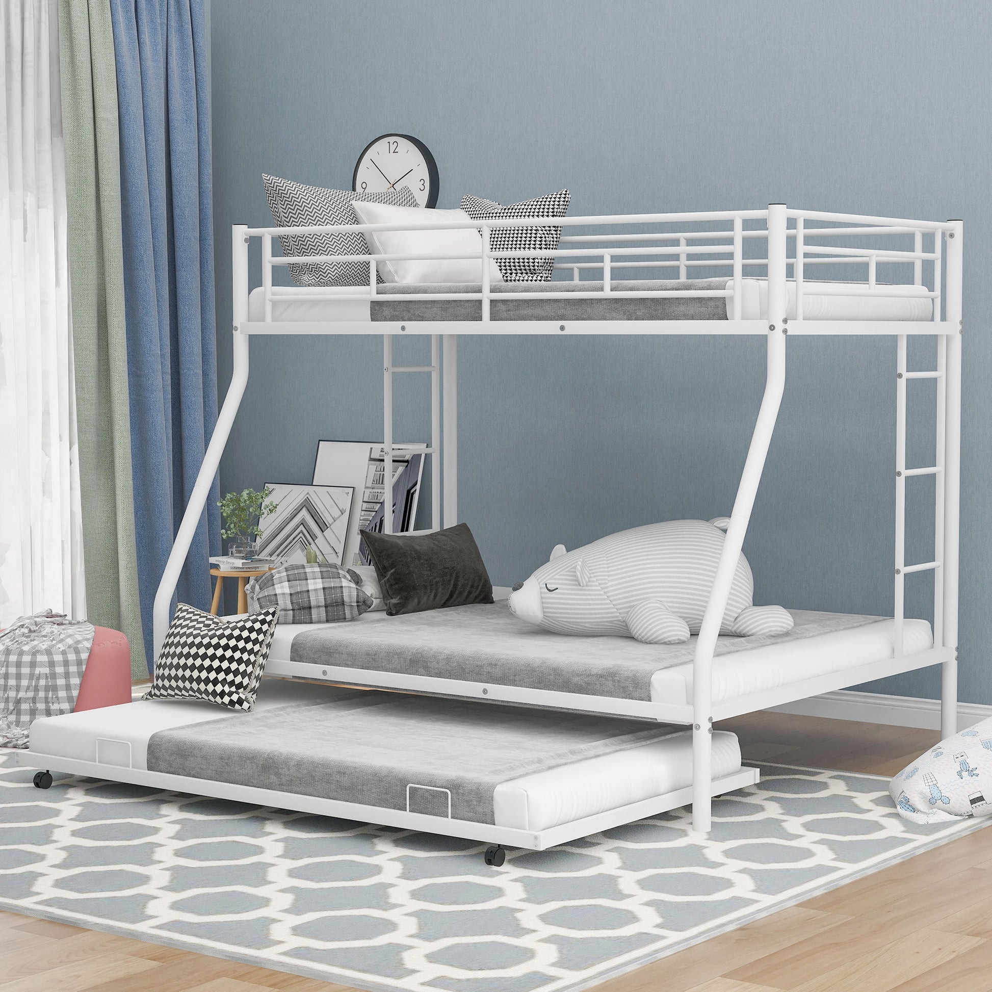 Bunk Bed With Steel Frame And Trundle, 2 Side Ladders - The Sleep Loft - Online Mattress Showroom NYC