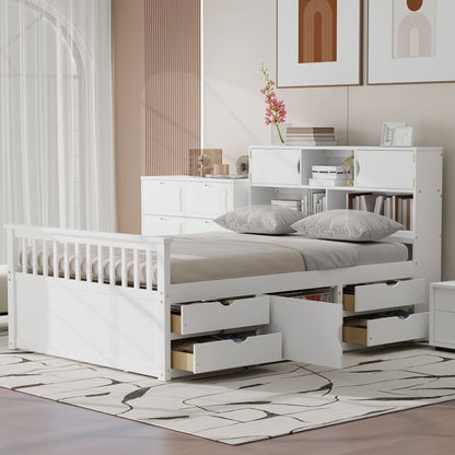 Captain Platform Bed Frame With Bookcase Headboard, 4 Drawers, Storage Shelves - The Sleep Loft - Online Mattress Showroom NYC