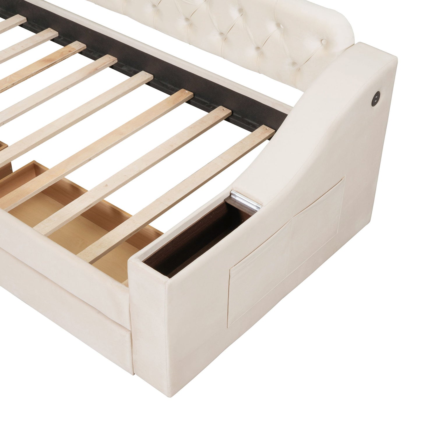 Upholstered Daybed With Storage Armrests And USB Port - The Sleep Loft - Online Mattress Showroom NYC