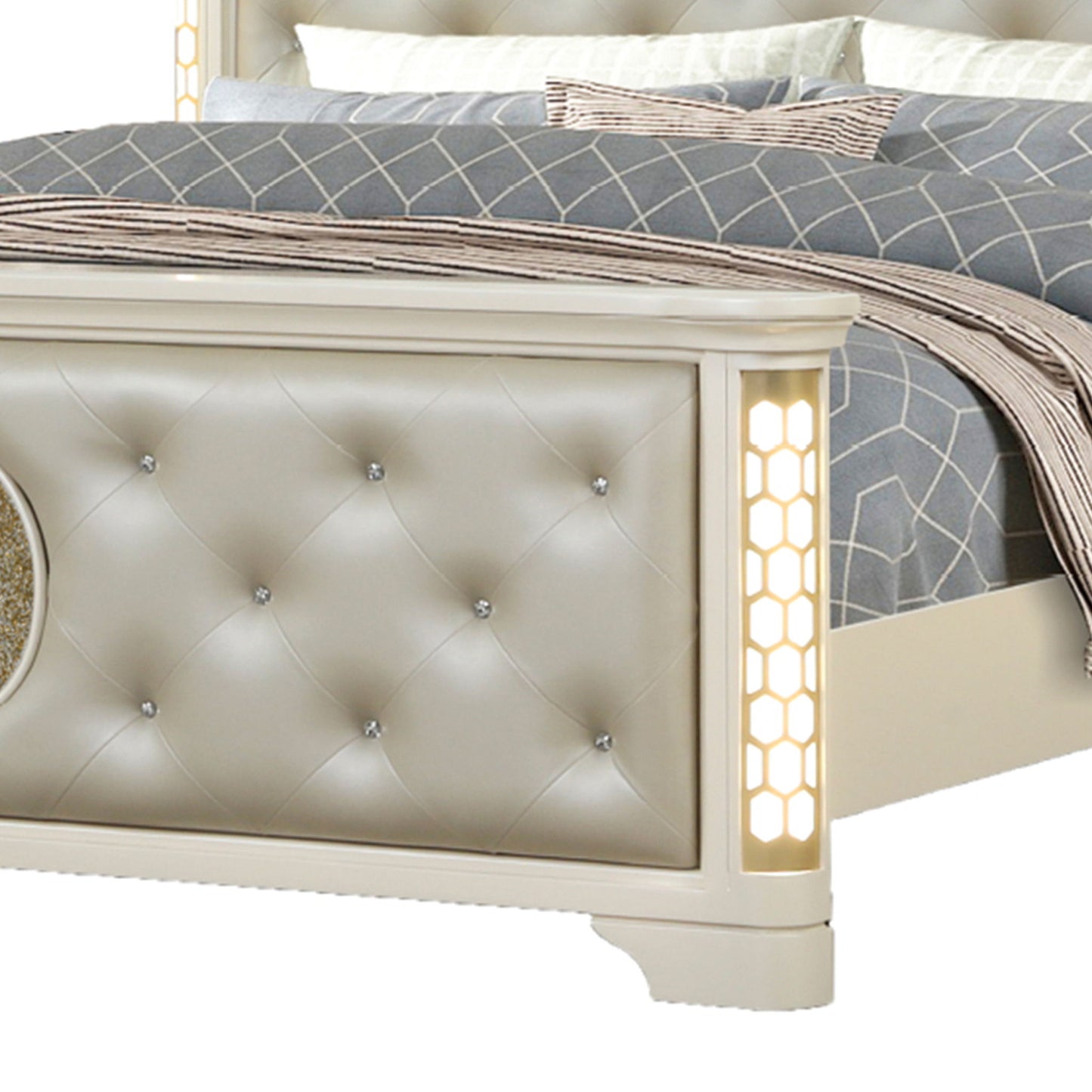 Jasmine - Queen Size Tufted Upholstery & LED Bed - Beige - The Sleep Loft - Online Mattress Showroom NYC