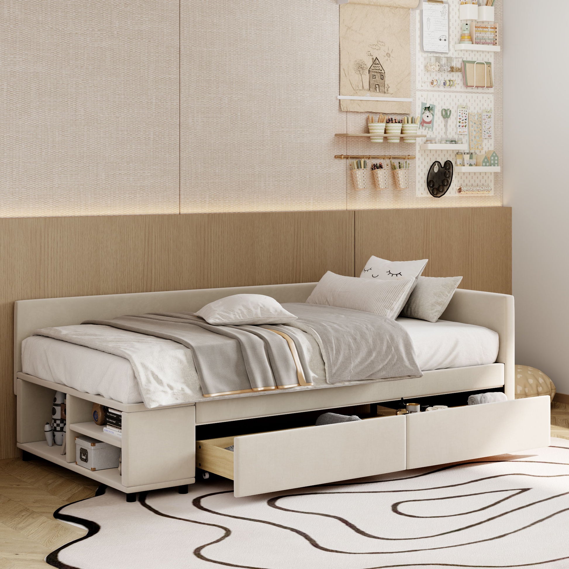 L Shaped Upholstered Platform Bed With Storage And Drawers - The Sleep Loft - Online Mattress Showroom NYC