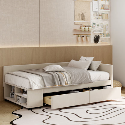 L Shaped Upholstered Platform Bed With Storage And Drawers - The Sleep Loft - Online Mattress Showroom NYC