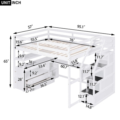 Loft Bed With Desk, Shelves, 2 Drawers, Storage Staircase - The Sleep Loft - Online Mattress Showroom NYC