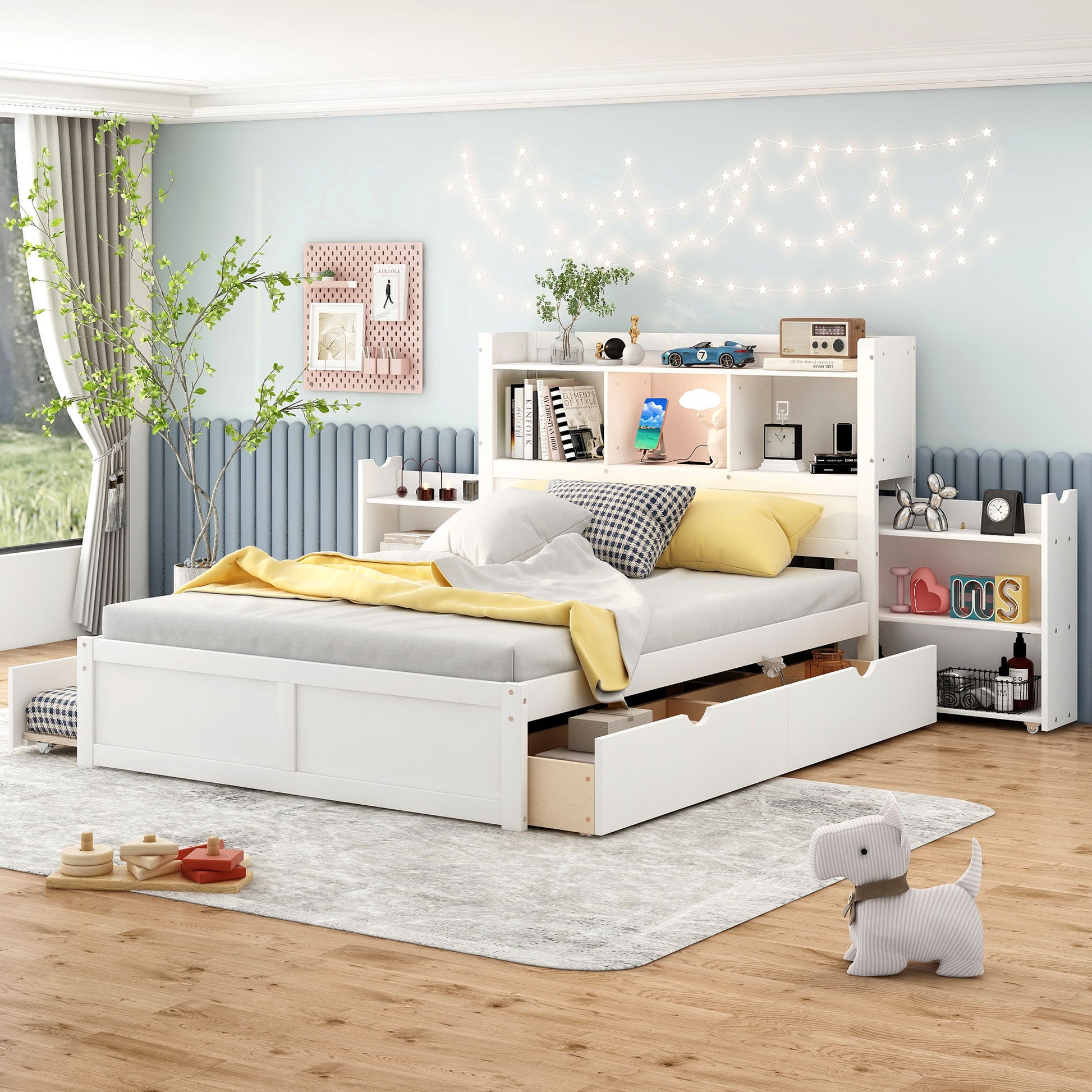 Storage Platform Bed With Pull Out Shelves, Trundle, And 2 Drawers - The Sleep Loft - Online Mattress Showroom NYC