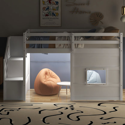 Loft Bed With Storage Staircase, Window & LED Light - The Sleep Loft - Online Mattress Showroom NYC