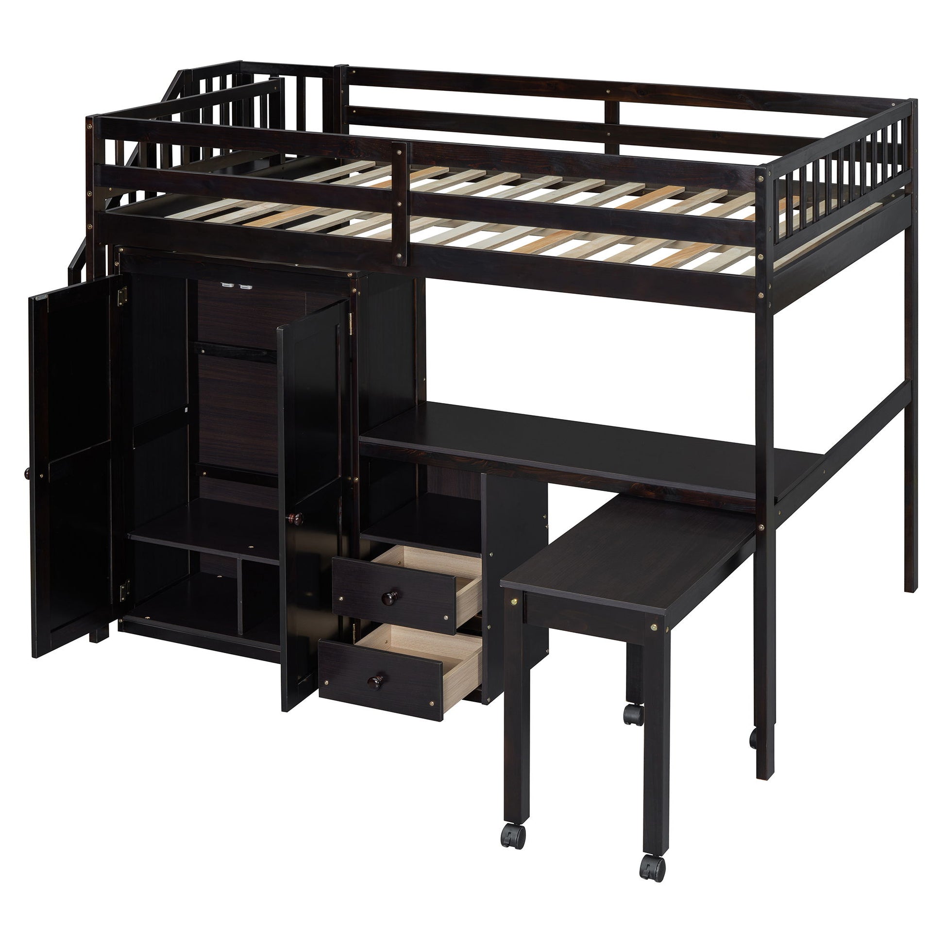 Loft Bed With Stairs, Bookshelf, Drawers, Desk & Wardrobe, Space Saving Multifunctional Furniture - The Sleep Loft - Online Mattress Showroom NYC