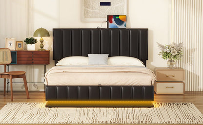 Upholstered Bed With Hydraulic Storage System And LED Light, With Sockets And USB Ports - The Sleep Loft - Online Mattress Showroom NYC