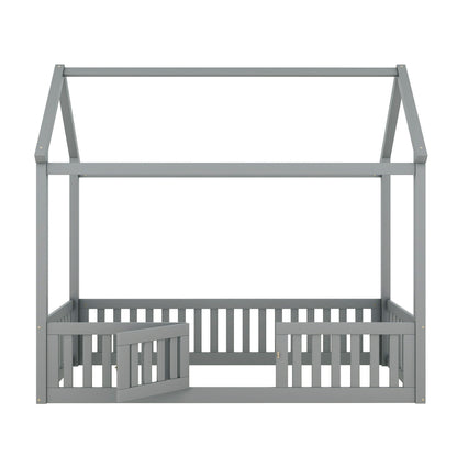 Wood House Bed With Fence And Door - The Sleep Loft - Online Mattress Showroom NYC