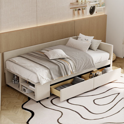 L Shaped Upholstered Platform Bed With Storage And Drawers - The Sleep Loft - Online Mattress Showroom NYC
