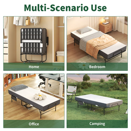 Twin Folding Bed With Memory Foam Mattress, On Wheels, Portable Bed For Adults & Guests - Black - The Sleep Loft - Online Mattress Showroom NYC