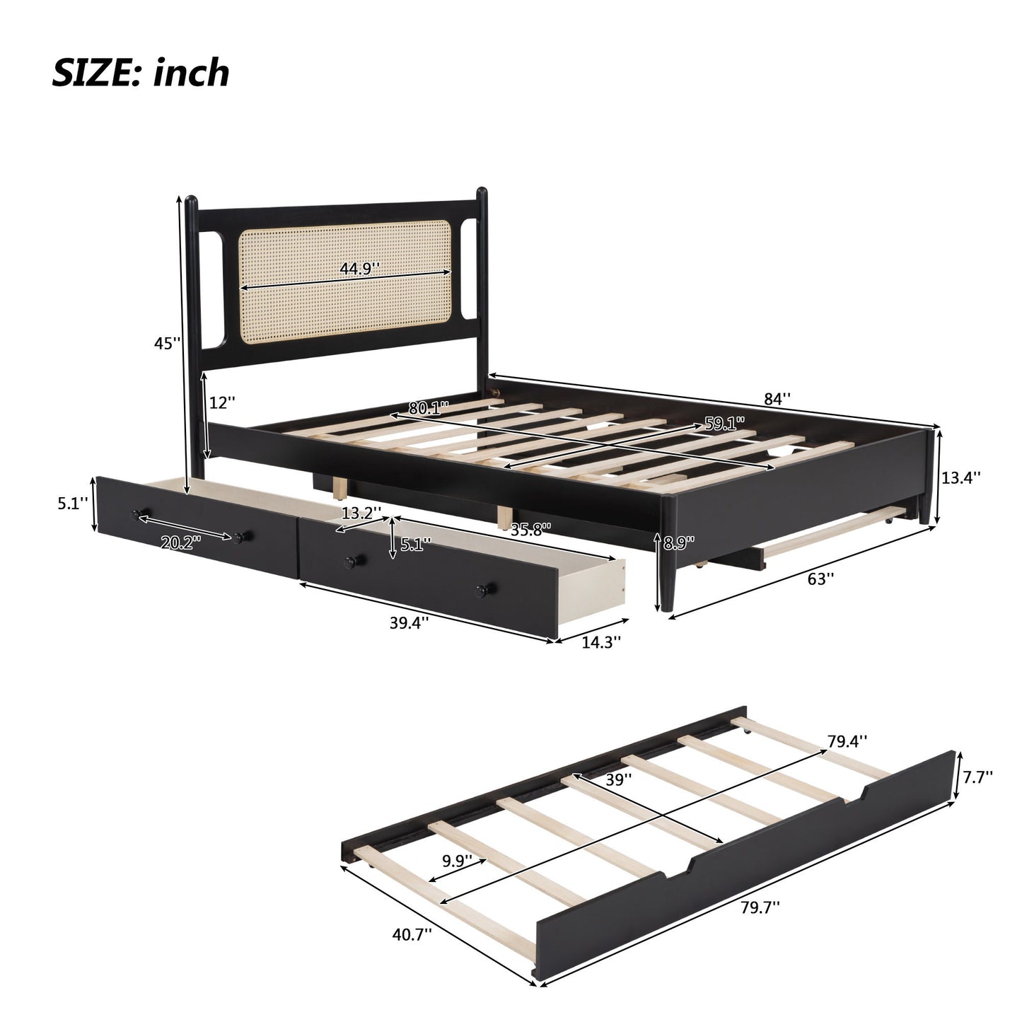 Platform Bed With 2 Big Drawers & Trundle - The Sleep Loft - Online Mattress Showroom NYC
