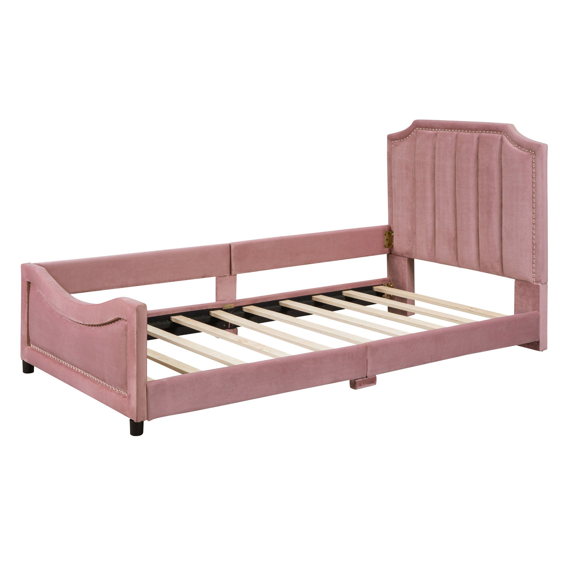Upholstered Daybed With Classic Stripe Shaped Headboard - The Sleep Loft - Online Mattress Showroom NYC