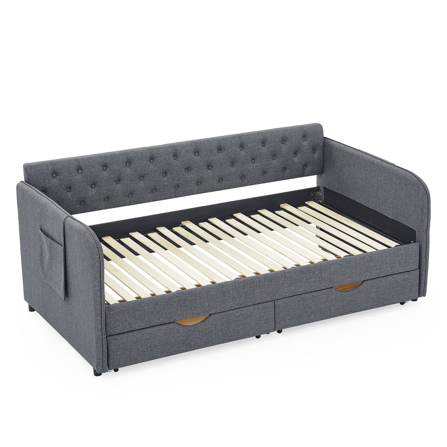 Daybed With Trundle And Storage Drawers, Flat Arms With Pocket - The Sleep Loft - Online Mattress Showroom NYC