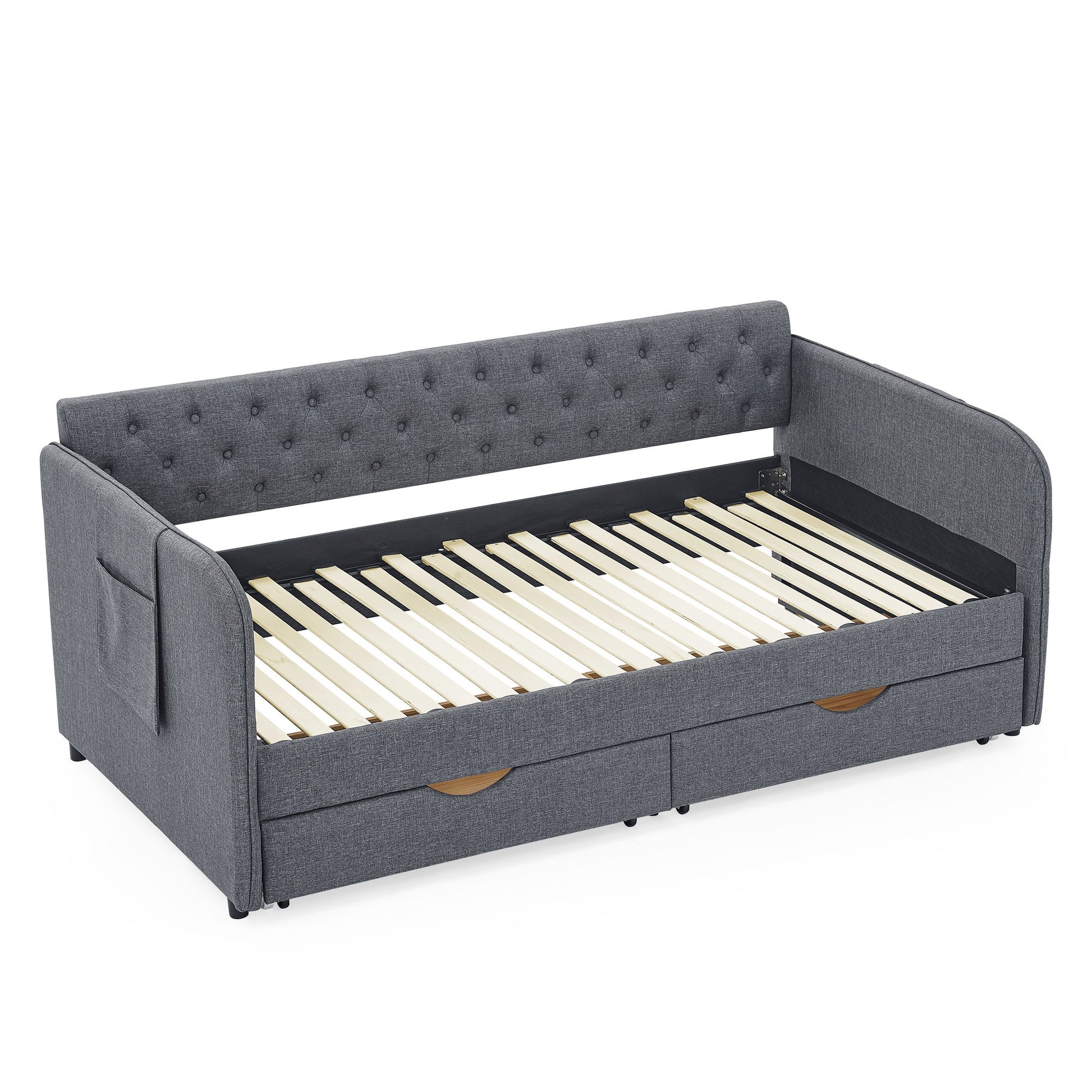 Daybed With Trundle And Storage Drawers, Flat Arms With Pocket - The Sleep Loft - Online Mattress Showroom NYC