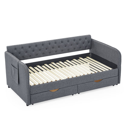 Daybed With Trundle And Storage Drawers, Flat Arms With Pocket - The Sleep Loft - Online Mattress Showroom NYC
