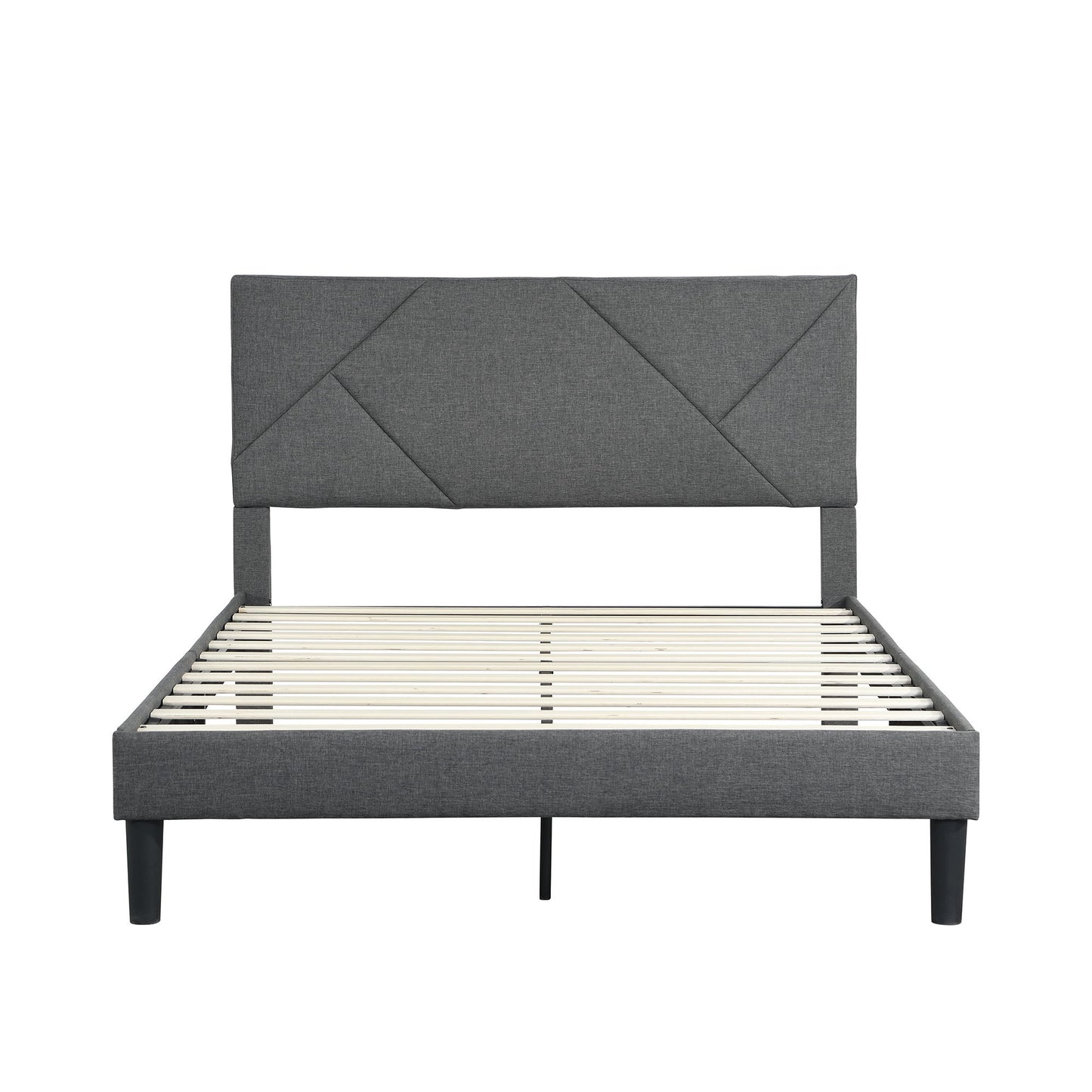 Full Size Upholstered Platform Bed Frame With Headboard, Strong Wood Slat Support, Mattress Foundation, No Box Spring Needed - Gray - The Sleep Loft - Online Mattress Showroom NYC