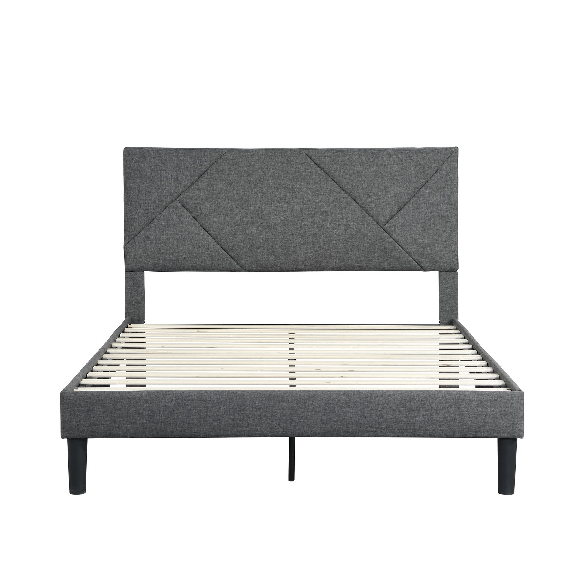 Full Size Upholstered Platform Bed Frame With Headboard, Strong Wood Slat Support, Mattress Foundation, No Box Spring Needed - Gray - The Sleep Loft - Online Mattress Showroom NYC