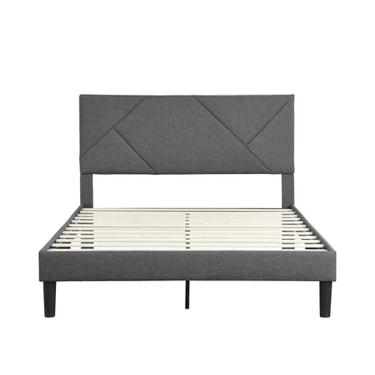 Full Size Upholstered Platform Bed Frame With Headboard, Strong Wood Slat Support, Mattress Foundation, No Box Spring Needed - Gray - The Sleep Loft - Online Mattress Showroom NYC