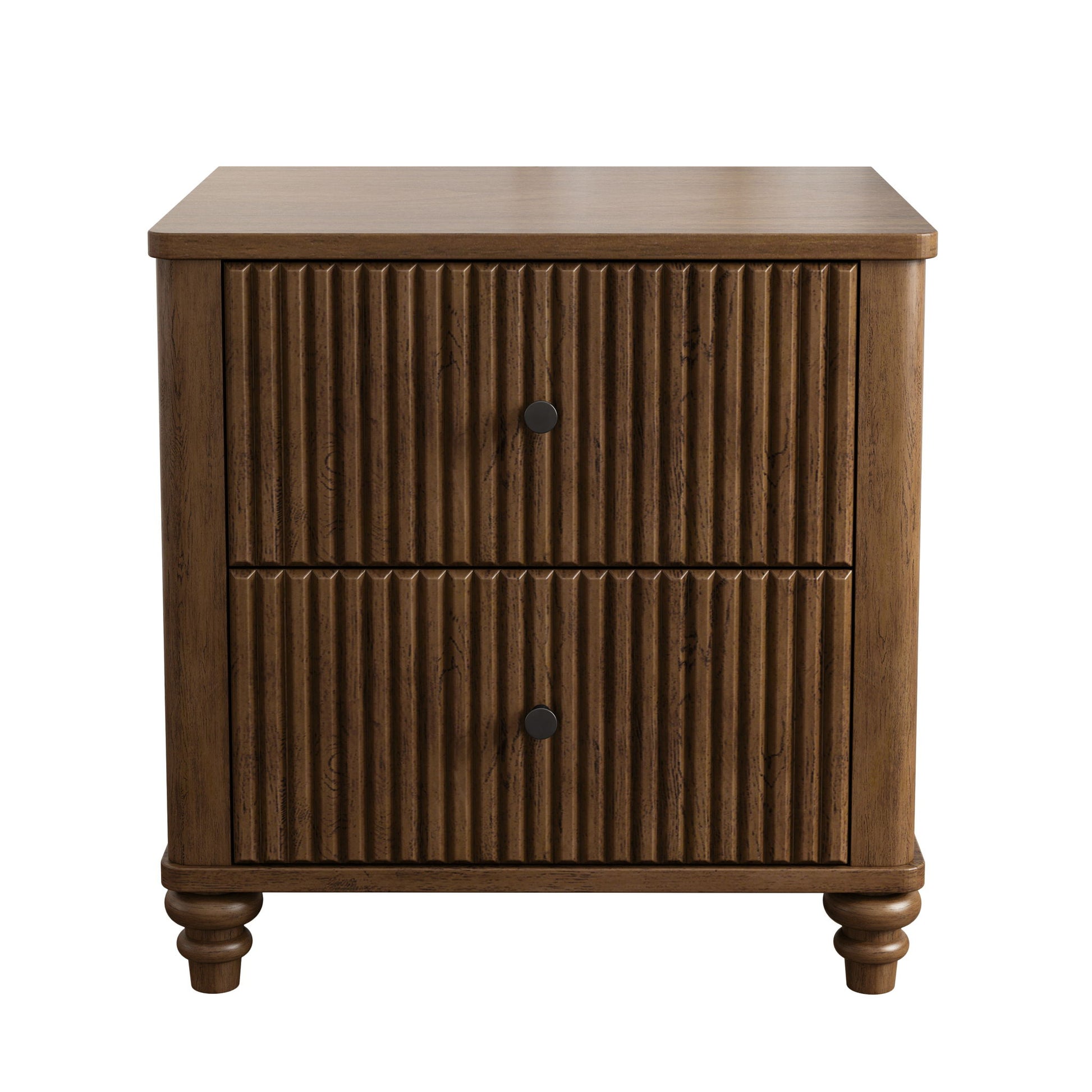 Mid Century Modern Fluted Nightstand 2 Piece Set With 3 Drawers - Walnut - The Sleep Loft - Online Mattress Showroom NYC